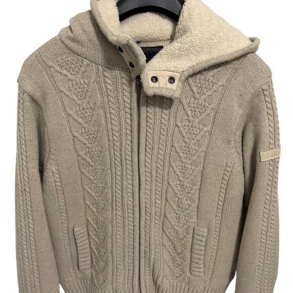 SCHOTT NYC Heavyweight Hooded Fur Wool Sweater Coat Men’s Size Large - Picture 1 of 9
